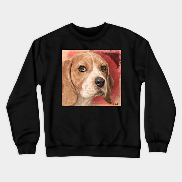 Gorgeous Beagle Painting on Warm Red Background Crewneck Sweatshirt by ibadishi